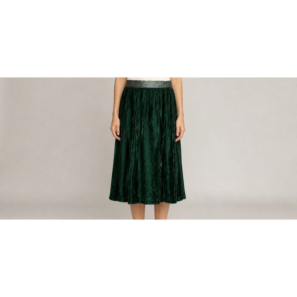 Vintage Gunne Sax by Jessica McClintock Green Rayon Velvet Skirt Satin Waist SZ9